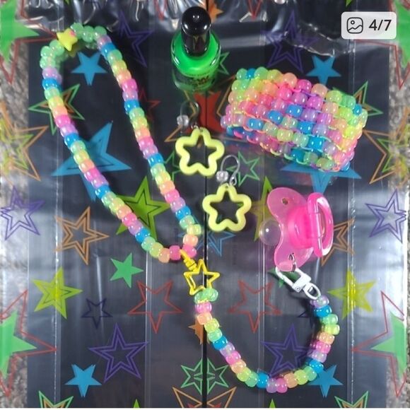 sour patch Kawaii Kandi Kid drop star Necklace Cuff Earrings Glow jewelry Set. - Picture 7 of 9